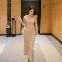 Niche art chic design feeling dry rose dress female powder the spring and autumn period and the irregular jing is colourful skirt