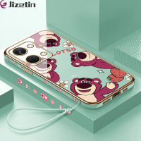 Jizetin สำหรับ OnePlus Nord 3 5G ฟรีสายคล้องการ์ตูนน่ารักหมี Lotso ลวดลายขอบสี่เหลี่ยมเคสโทรศัพท์ชุบหรูหราชุบเคสโทรศัพท์นิ่ม