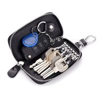 Multi-functional Genuine Leather Zipper Closure Car Key Holder Keychains Pouch