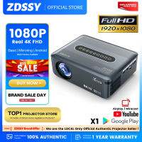 ZDSSY X1โปรเจคเตอร์แบบพกพาเต็ม HD 1080P ใช้ได้กับ4K/8K 300แอนซิลูแมนส์แอนดรอยด์9.0 OS Dual Wifi BT5.0 HDR10 + ควบคุมด้วยเสียงแบบพกพาโฮมเธียเตอร์วิดีโอ