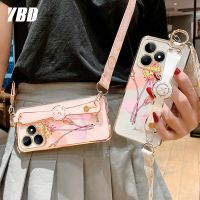 เคสโทรศัพท์สายรัดยึดข้อมือดีไซน์ใหม่ YBD สำหรับ Realme OPPO C53ปลอกหุ้ม C51แม่นยำเคสป้องกันกล้องเคสกันกระแทกพิมพ์ลายดอกไม้พร้อมฟรีสายคล้อง