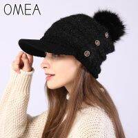 [A Flexible] OMEA WomensBeanieWarm หมวกถักไหมพรมพร้อมพู่ Plus Velvet Thicken OutdoorHat Korean Version2019