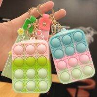 Square Decompression Silicone Coin Purse for Kids Cartoon Soft Silicone Keychain Zipper Wallet Mini Coin Bags School Bag Pendant