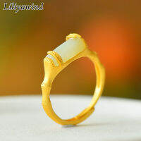 Liliyawind Vintage Jade Bamboo Brass Women Ring G1R