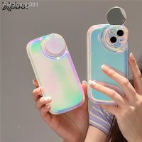 Cute Laser Flip Mirror Holder Phone Case For iPhone 14 13 12 11 Pro Max Plus Camera Protection Airbags Shockproof Soft Cover