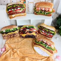 ▨♧✚ 4 Styles PP Cotton Stuffed Printing Plush Doll With Blanket Shrimp Beef Steak Hamburgers Food Pillow For Nap Sleeping Sofa Decor