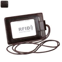 THINKTHENDO RFID Genuine Leather Business ID Card Credit Wallet Badge Holder Student Card Holder with Lanyard