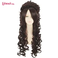 L-email wig Synthetic Hair Brown Long Curly Cosplay Wigs Curly Brown Cosplay Wig Heat Resistant Halloween Daily Wig Wig  Hair Extensions Pads
