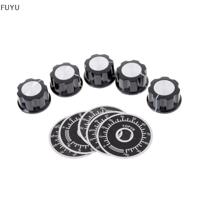 FUYU 5ชุด Black ROTARY Potentiometer KNOB caps พร้อม5pcs Count dial 0-100 Scale