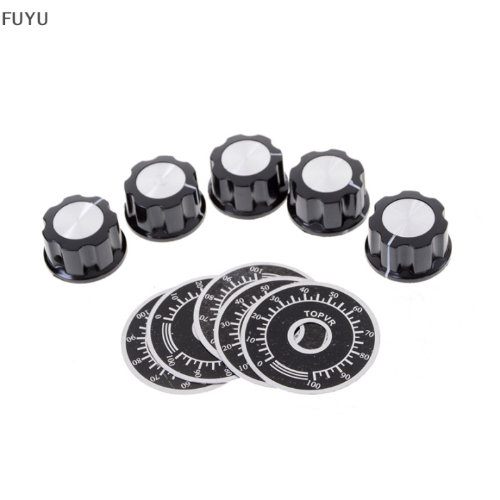fuyu-5ชุด-black-rotary-potentiometer-knob-caps-พร้อม5pcs-count-dial-0-100-scale