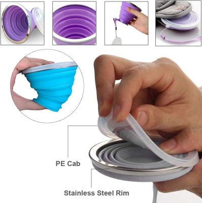 Collapsible Silicone Cup - Portable Foldable Travel Collapsable Mug Camping Cup with Lid, Expandable Reusable BPA-Free Drinking Cup, 270 ml/9.13 oz