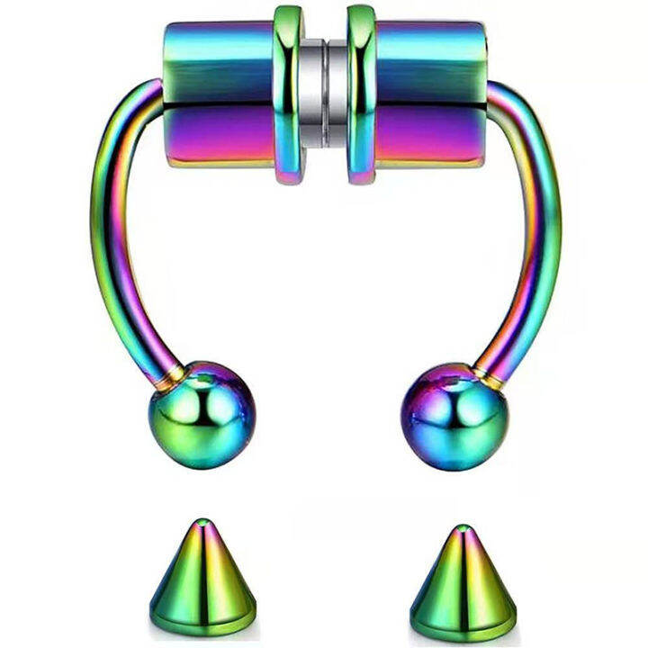 shiqinbaihuo-ห่วงจมูกปลอมไม่ตัวเจาะจมูกอัญมณีประดับร่างกายแหวนเกือกม้าแม่เหล็ก
