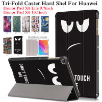 เคสปกแข็งล้อ Tri-Fold สำหรับ Huawei Honor Pad X8 Lite 9.7 เคส Honor Pad X8 10.1 Casing Tablet เคสฝาครอบสีสวยสำหรับ Honor X8 Lite 9.7 10.1