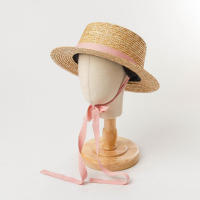 Wholesale Kids Straw Sun Hats With Bandage Girls Summer Beach Hats 52cm Head Children Flat Visor Caps