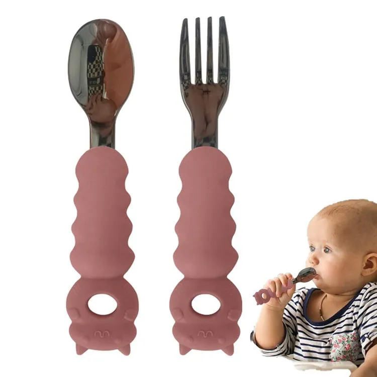 Toddler Fork Spoon Set Baby Spoons Self Feeding With Silicone Handle Baby  Feeding Essentials Baby Utensils Baby Weaning Supplies For Travel for sale