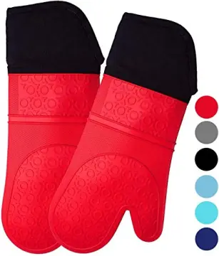 HOMWE Extra Long Professional Silicone Oven Mitt, Oven Mitts with Quilted  Liner, Heat Resistant Pot Holders, Flexible Oven Gloves, Red, 1 Pair, 14.7