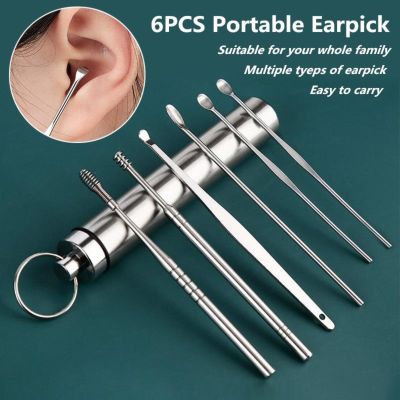 6pcs/set Portable Stainless Steel Earpick Ear Cleaning Spoon