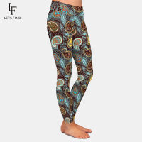 LETSFIND Women Leggings Fashion 3D Cashew Flowers Print High Waist Elegant Milk Silk Plus Size Fitness Leggings