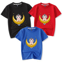 Unicorn Ponys 3-12Y แขนสั้นเสื้อยืดสำหรับเด็กผู้หญิงเด็กชายฤดูร้อนแขนสั้นผ้าฝ้ายการ์ตูนพิมพ์ Tshirt 8สี5744เสื้อผ้าเด็ก