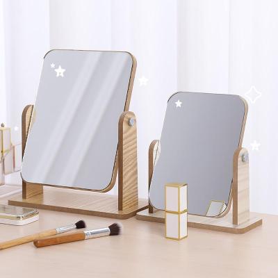 1Pc Wooden Household Makeup Mirror Dormitory Tabletop Portable Student Mirror 2 Size Creative Rotating Makeup Mirror Mirrors