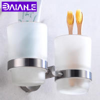 Cup Tumbler Holders Stainless Steel Bathroom Accessories Toilet Toothbrush Holder Set Wall Mounted Double Glass Cup Holders