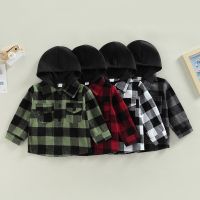 ZZOOI Autumn Toddler Kids Baby Boys Hooded Jacket Casual Plaid Button Down Jackets with Breast Pockets for Newborn Kids Clothing