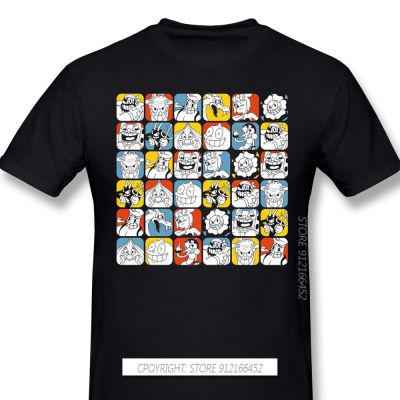 Men Clothes Cuphead Animated Characters Mugman Run And Gun Fights Game Tshirt Red T-Shirts Bosses Men Fashion Short Sleeve