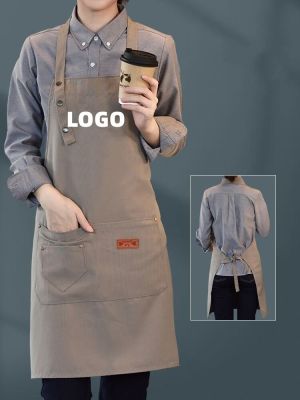 Custom design logo unisex canvas workapronadjustable black bib waiter pub salon cafe kitchen apron with tool bag restaurant cape Aprons