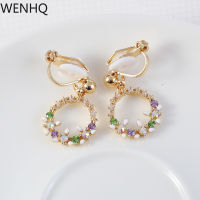 WENHQ Womens Fashion Luxury Dangle Clip on Earrings No Pierced High Quality Cubic Zircon Geometric Round Shape Ear Clip New