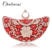 Chaliwini Classic Women Clutch Evening Bag Hollow Out Metal Wedding Sequined Shoulder Bag Prom Bridal Crystal Handbag Purses