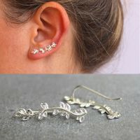 Olive Leaf Cute Earrings Ear Climber Small Stud Earrings for Women Everyday Jewelry Ear Cuff Long Crawler Minimalist Bijoux