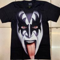 เสื้อยืดผู้ชายแขนสั้นวงดนตรีร็อก Kiss Kemeja Hitam ลำลอง