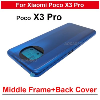 กรอบกลางสีน้ำเงินสีดำดั้งเดิมพร้อมปุ่มปรับระดับเสียงฝาหลังด้านหลังอะไหล่สำหรับ X3pro POCO X3 Pro