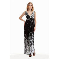 New Hot-Selling Bohemian V-Neck Sexy Ice Silk Beach Dress Graffiti Wind Slim Waist Dress