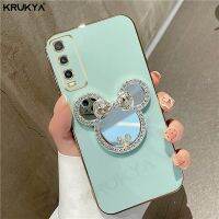 {Taoyitao Case} เคสสำหรับ Vivo ชุบตัวยึดกระจก Y20 Y12S Y17 Y15 Y21 Y31 Y51 Y53S Y55 Y16 Y35 Y22S ซิลิโคน Y02สแตนด์ตลุม Coque