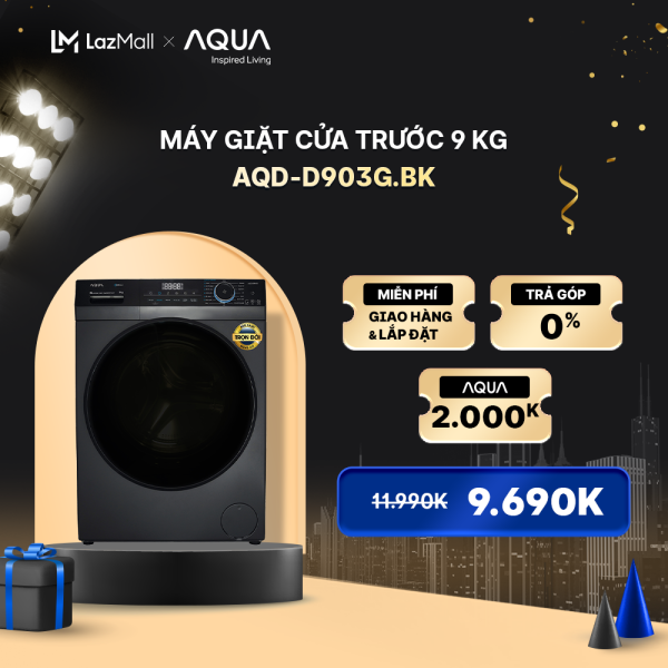 Máy giặt cửa trước Aqua 9kg AQD-D903G.BK