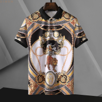 new versacs Versace001 (สต็อกเพียงพอ) 2022ss middle-aged tide British print short-sleeved loose lapel fashion short-slคุณภาพสูง size:S-5XL