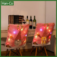 Han-Co ที่คลุมเก้าอี้คริสต์มาส,ขนาด46 × 50ซม. มีไฟ LED การ์ตูนตกแต่งบ้านรับประทานอาหารความคิดสร้างสรรค์ลายรูดอล์ฟตกแต่งคริสต์มาสเก้าอี้