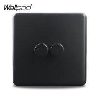 Wallpad Double LED Light Dimmer Wall Switch Matt Black Metal Steel Panel EU Standard with Claws Fit Round Box