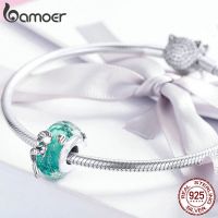 BAMOER Glass Beads 925 Sterling Silver Mermaid Sea Blue Murao Charm fit for celet DIY SCC1154