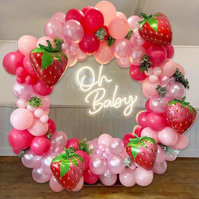 【CC】 Strawberry Garland Arch 1st Happy Birthday Baby Shower Theme Balloons