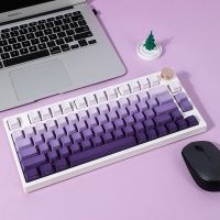 โปรไฟล์ Keycaps OEM ไล่ระดับสีสีม่วงคีย์บอร์ดแบบโปร่งใสมีไฟหลังปุ่มกดสำหรับสวิตช์ MX GK61 87 104