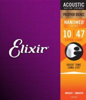 Elixir 16002เดิมอะคูสติกหลักสีบรอนซ์พร้อมสายเบสแสงพิเศษ10-47