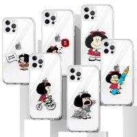 [2023ร้อน] เคสโปร่งใสสำหรับ iPhone 14 13 12 Mini 11 Pro XR XS Max 7 8X6 6S Plus 5 5 5S SE 2020ปก Mafalda นิ่มลายการ์ตูนเคสโทรศัพท์