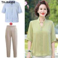 Mothers Day western-style small shirt middle-aged and elderly womens summer two-piece suit new age-reducing mothers dress with sleeves