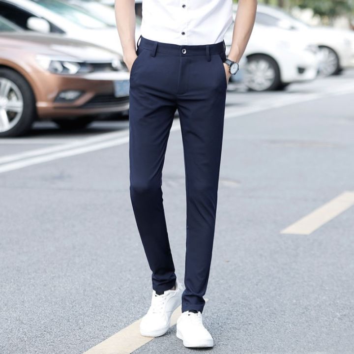 codff51906at-summer-trousers-men-s-slim-fit-feet-stretch-work-casual-pants-korean-style-trendy-black-nine-point-suit-celana-musim-panas-lelaki-kaki-licin-melekat-kerja-celana-biasa-gaya-korea-pakaian-