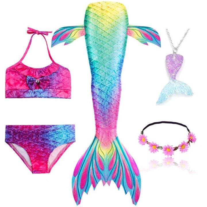 Girls Swimwear 5pcs Mermaid Tails for Kids Bikini Set Swimming Dress ...