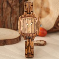 Minimalist Simple Square Wood Watch Womens Clock Slim Light-ultra Analog Full Bamboo Wooden Bangle Ladies Watches Reloj Mujer