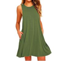 Womens Summer Casual Swing T-Shirt Dresses Beach Cover Up With Pockets Plus Size Loose T-shirt Dress