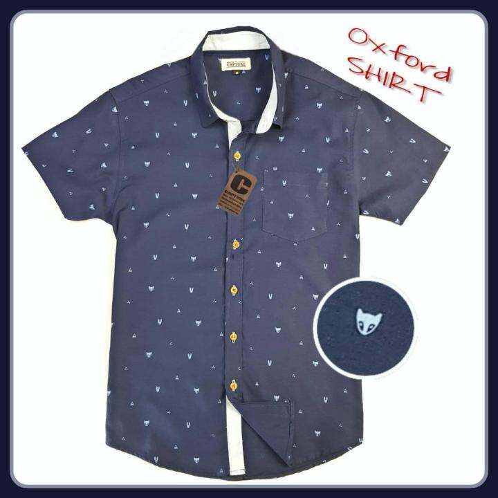 capture-shirt-เสื้อเชิ้ตผู้ชาย-คอปก-แขนสั้น-oxford-ลายหน้ากาก-สีกรม-มีถึงอก-48-นิ้ว